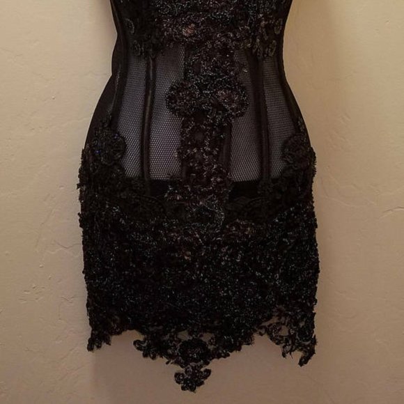 Custom Order Black Mesh Corset Lace Mini Dress - Picture 3 of 5